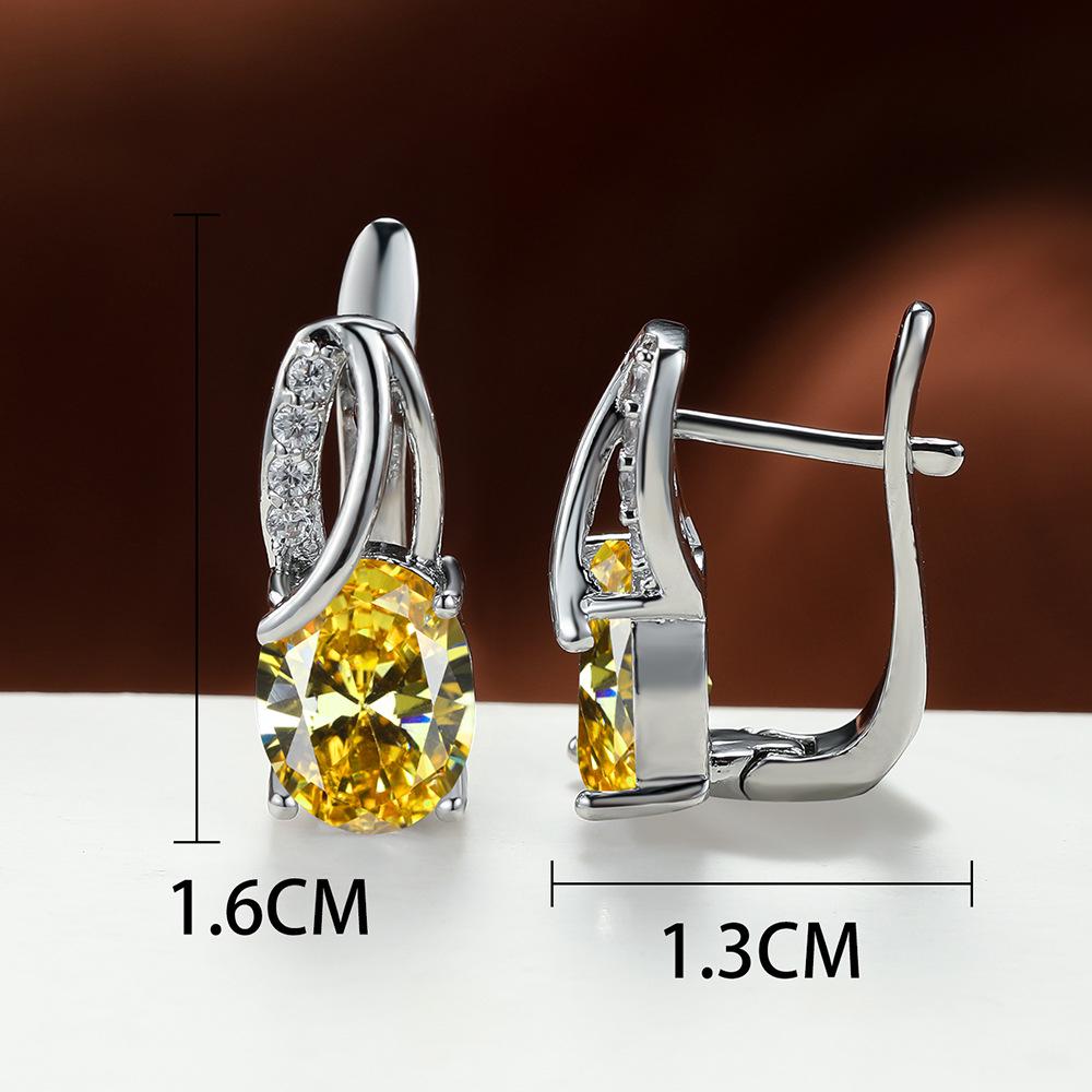 Oval Blue Zircon Diamond Champagne Gold-Plated Earrings for Weddings & Engagements