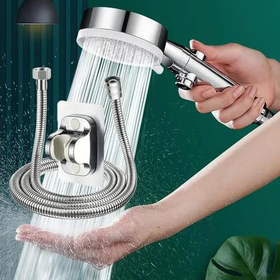 High Quality Silver High Pressure Handheld Shower Head Set 5 Adjustable Modes Filter One-Click Water Stop Shower Accessories