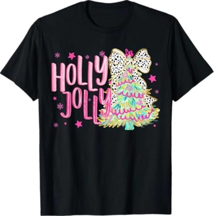 Cute Coquette Bow Girls Christmas Tree Merry Xmas Holiday T-Shirt M