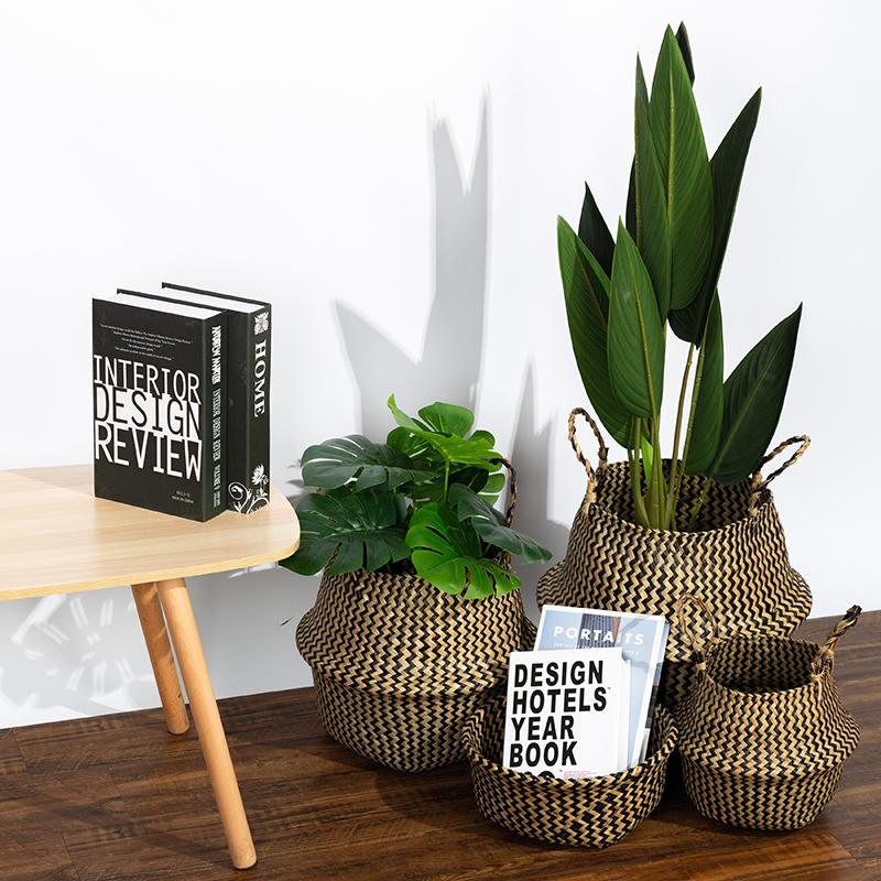 Seegras Aufbewahrungskörbe Groß Faltbarer Rattan Bauchkorb Wäsche Spielzeug Organizer Behälter Garten Blume Pflanze Korb