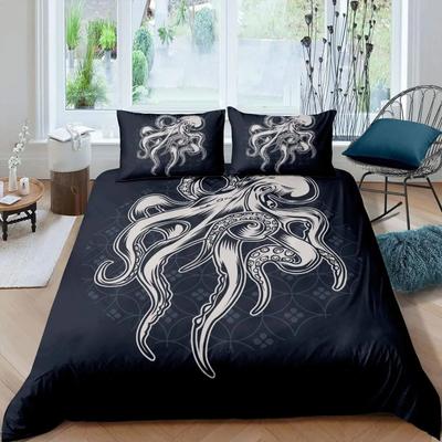 Oktopus Bettbezug Set Petrolblau Oktopus Tentakel Einzelbettwäsche Meerestier Ozean Meereslebewesen Queen King Polyester Steppdeckenbezug
