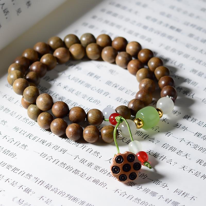 Argentina green sandalwood diy double lotus bracelet - premium wooden sandalwood prayer beads