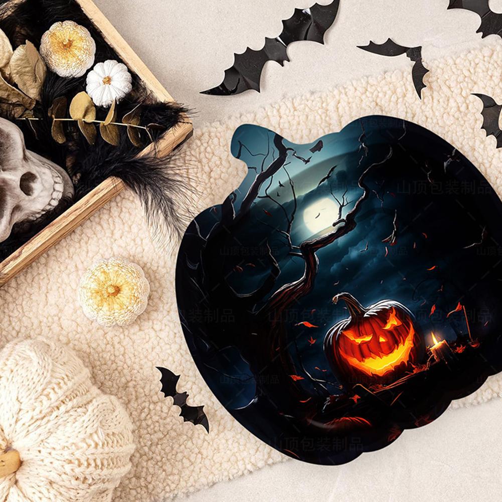 20Pcs Halloween Disposable Plates Special-Shaped Pumpkin Grimace Plates Multi-Purpose Smile Pumpkin Paper Plate Party Supplies