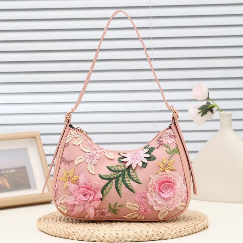 Embroidered flower shoulder bag, new trendy women's handbag, fashionable and simple underarm bag, one piece.