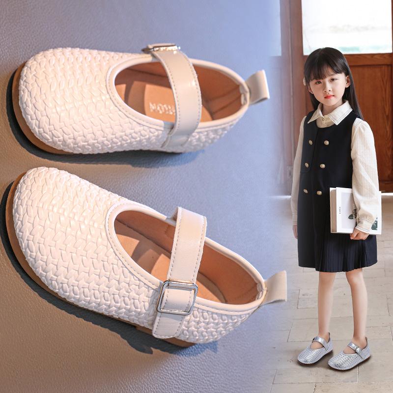Fashion Simple Girl Princess Shoes Fashion Braided Style Kids Causal Leather Shoes Round-toe Versatile Children School Flat Shoes Soft