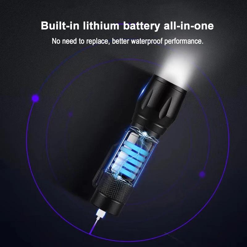 Mini LED Flashlight COB+XPE Portable Torch USB Charging Camping Lantern Zoomable Focus Light Tactical Flashlight with Pen Clip