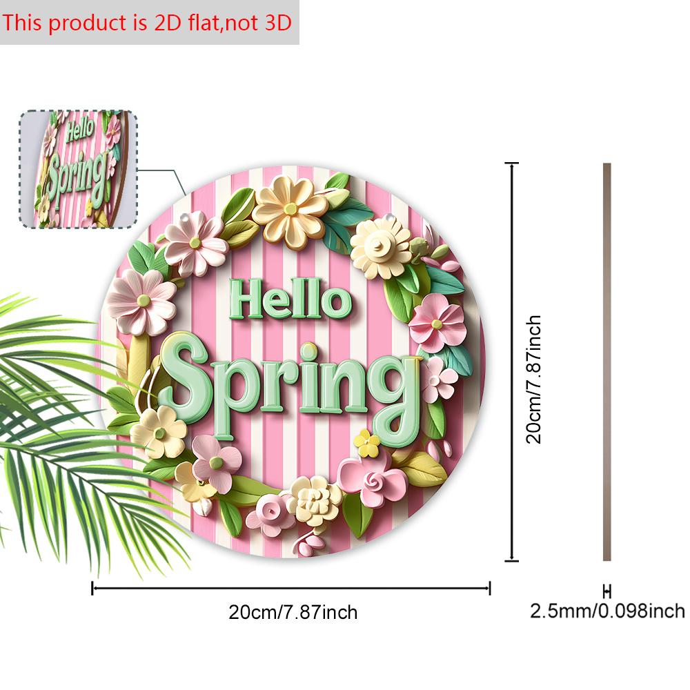 2D Flat, 1pc Hello Spring Wreath Wooden Sign Welcome Sign for House Patio Entry Door and Hallway Decoration Party Home Wall Art Decoration Spring
