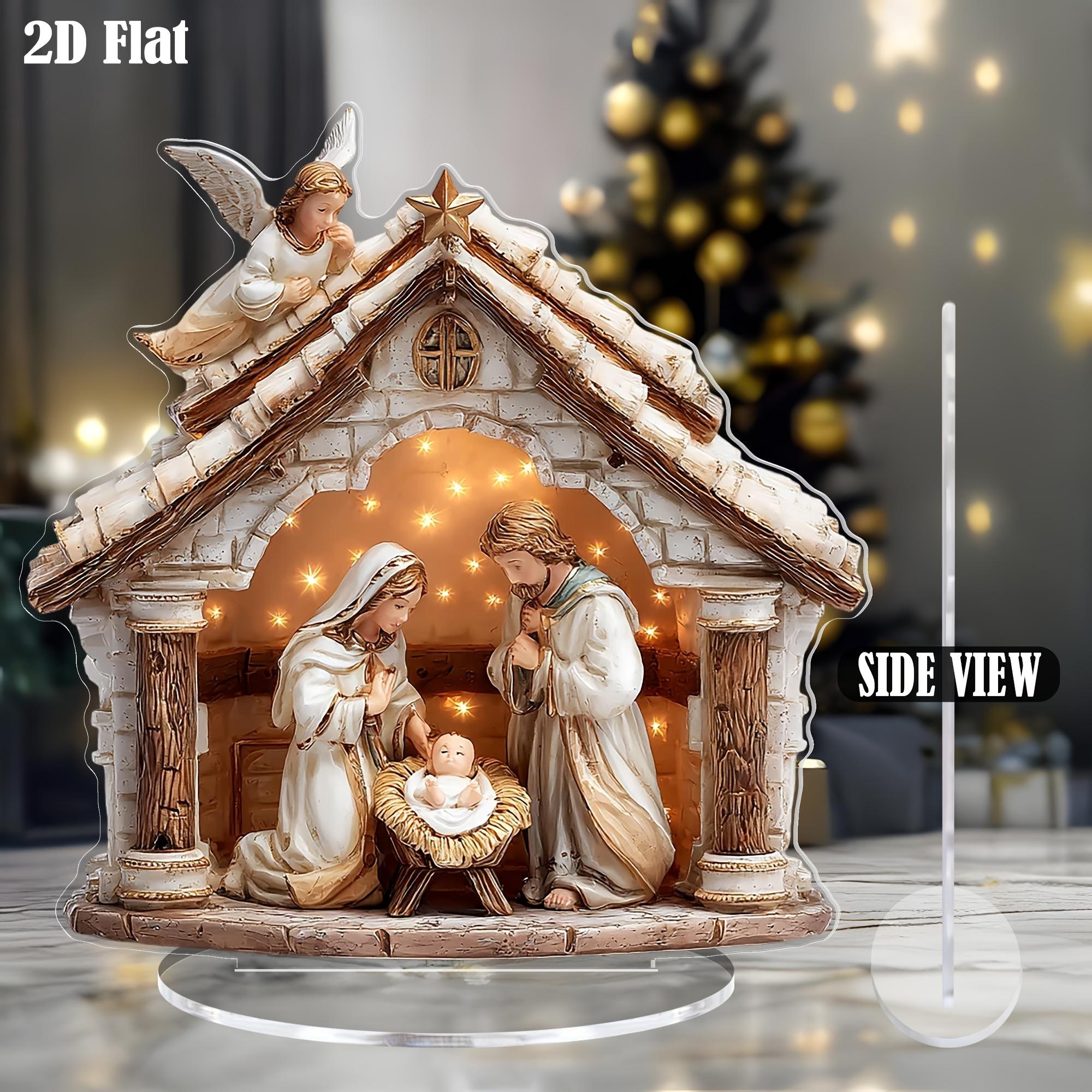 

2D Flat Nativity Scene Acrylic Decoration Plaque, Mary & Angel, Suitable for Wall Decoration, Porch, Room, Villa, Accents Home, Hallway, or Workplac 15*15CM