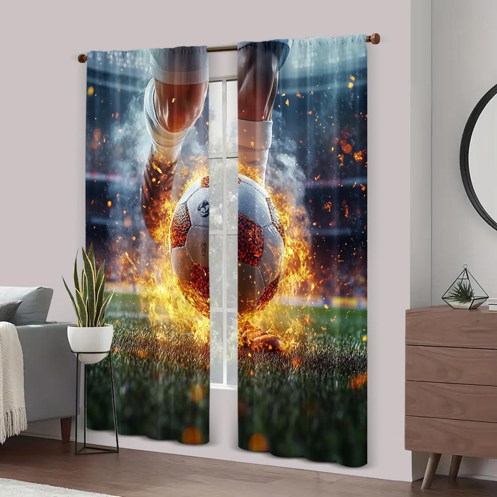2pc,  Window Treatment Curtains Football forward Durable 100% Polyester Fabric,Without Electricity Family Party Decoration Use
