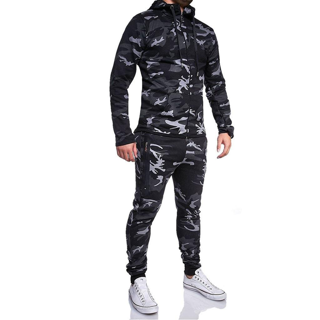 Moda męska Zimowy casualowy kamuflażowy komplet dresowy bluza z kapturem i spodnie