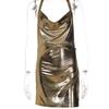 Letnie ubrania Bling Glitter Kobiety Halter Mini sukienka rozcięcie boczne Backless Bodycon Sexy Streetwear Party Club Festival