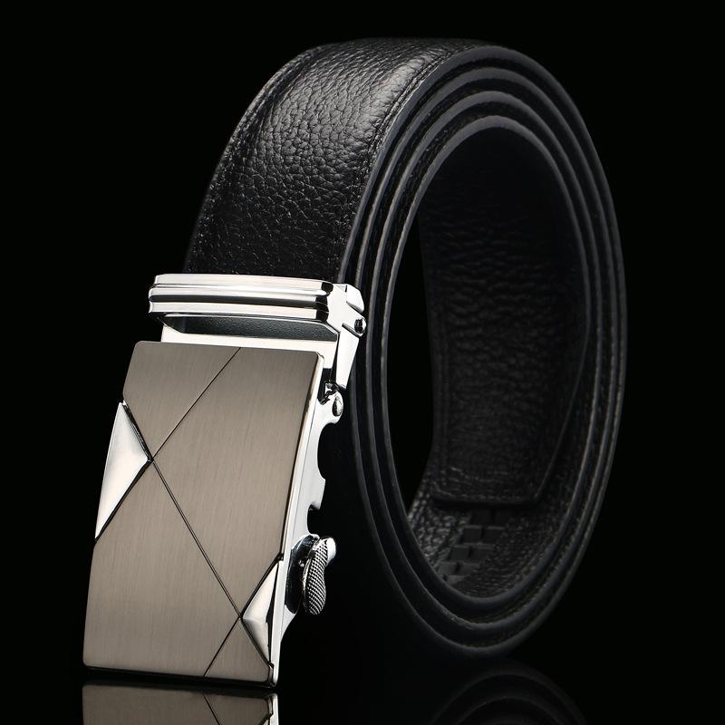 Open Edge Cowhide Belt Men's Real Cowhide Business and Casual Automatic Buckle Belt