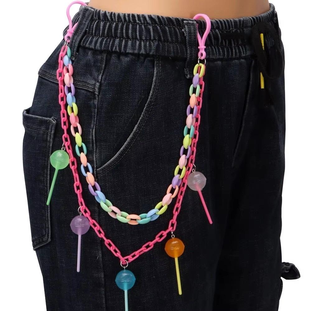 Double-layer Rainbow Pant Chain Multicolor Resin Chain Keychain Fashion Lollipop Waist Chain Girls Lollipop style