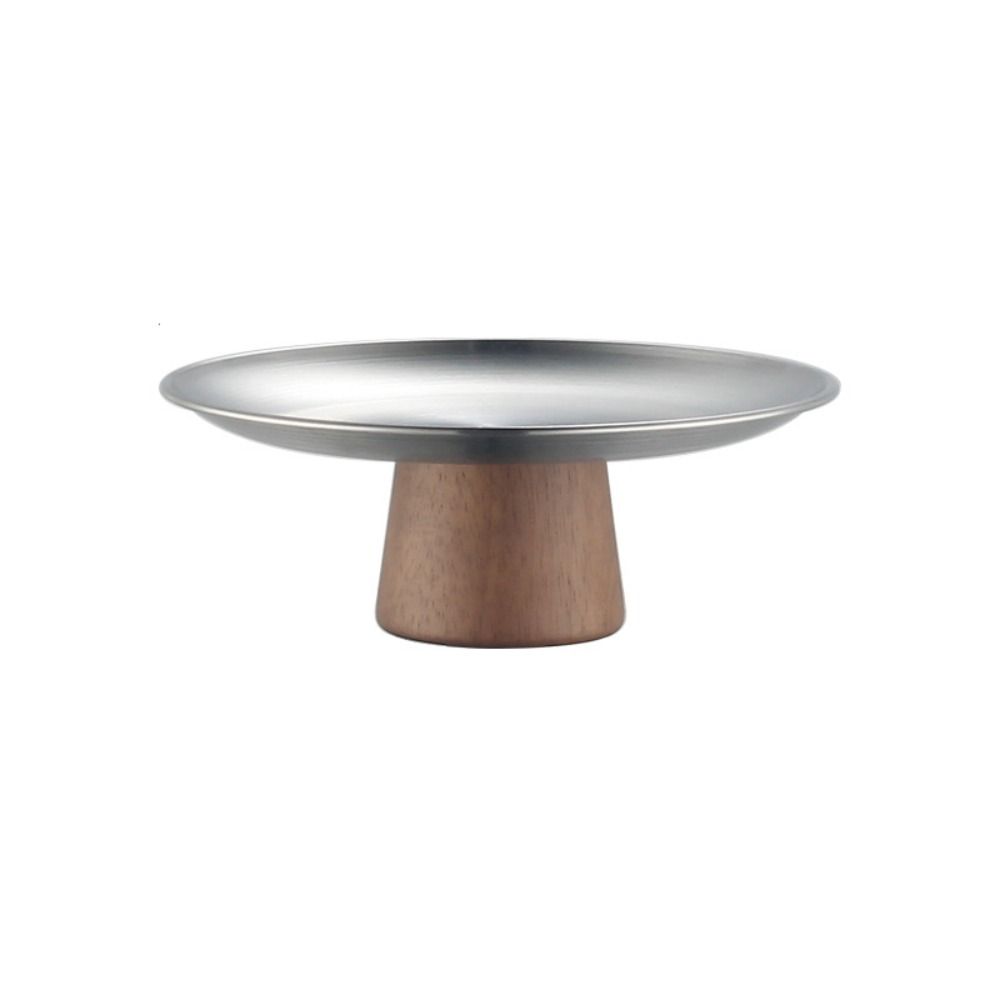 

Поднос для торта из нержавеющей стали с деревянным основанием, круглый, тарелка для фруктов, украшение для дома, десертная тарелка, банкет 17cm серебряный