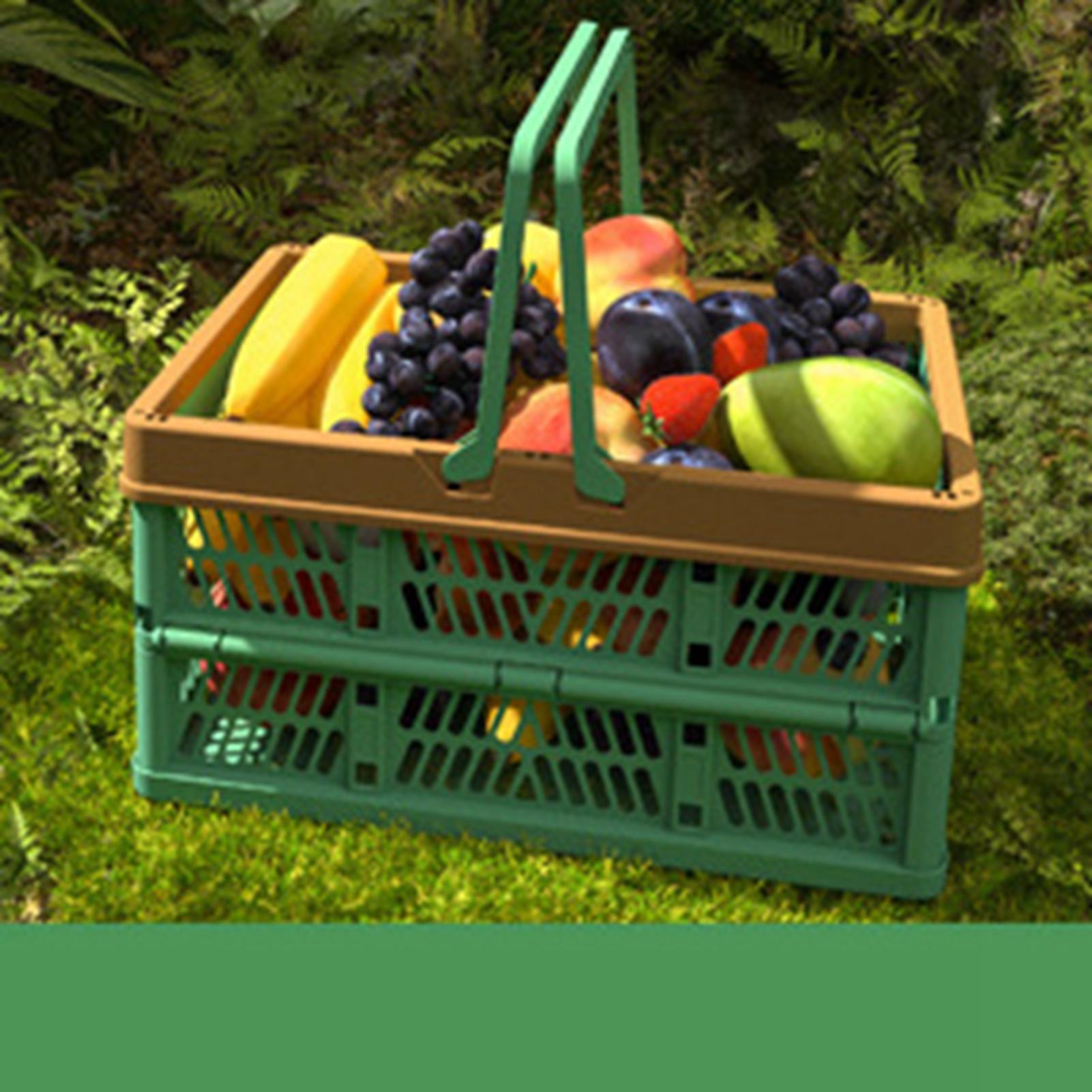 

Picnic Basket Foldable Medium Japanese Style Portable Handle Travel Carrying Basket for Outdoor Home Green with Coffee
