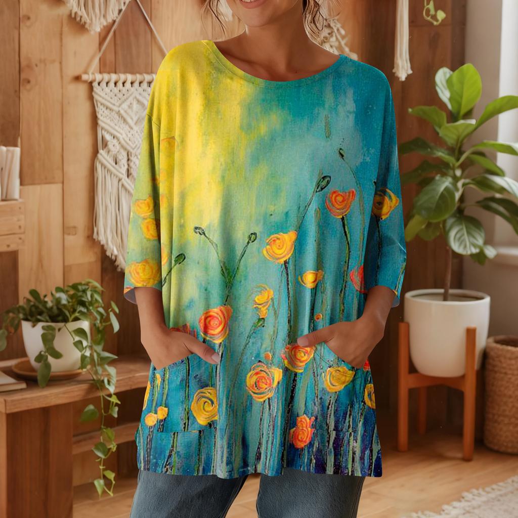 Damen 3/4-Ärmel Shirts Grafik-T-Shirts Shirts Lässige Basic-Tops Pullover