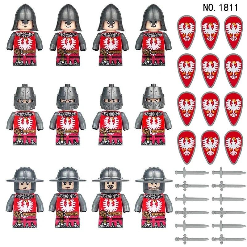12 stk MOC middelalderske antikke romerske riddere byggeklosser Militærslott soldater figurvåpenskjold Sverdhjelmleketøy