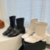 Back zipper rivet square toe thick heel short boots for women 2025 autumn/Winter new French style gentle stretch fashion boots