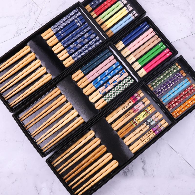 5Pairs Reusable Chopsticks Handmade Bamboo Japanese Natural Wood Chopsticks Sushi Ramen Food Chopsticks Kitchen Accessories