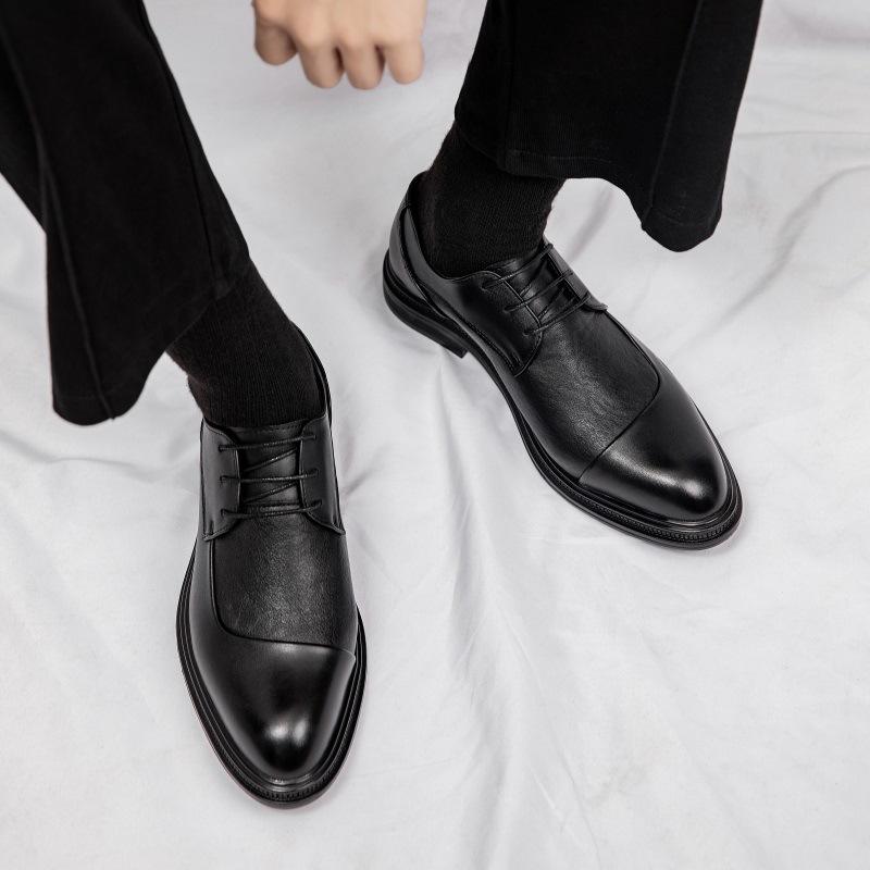 Leather Shoes Men'S Feet Wide Large Size Soft Leather Formal Wear Business Inner Height Increase Thick Sole Black Casual Wedding Groom Shoes