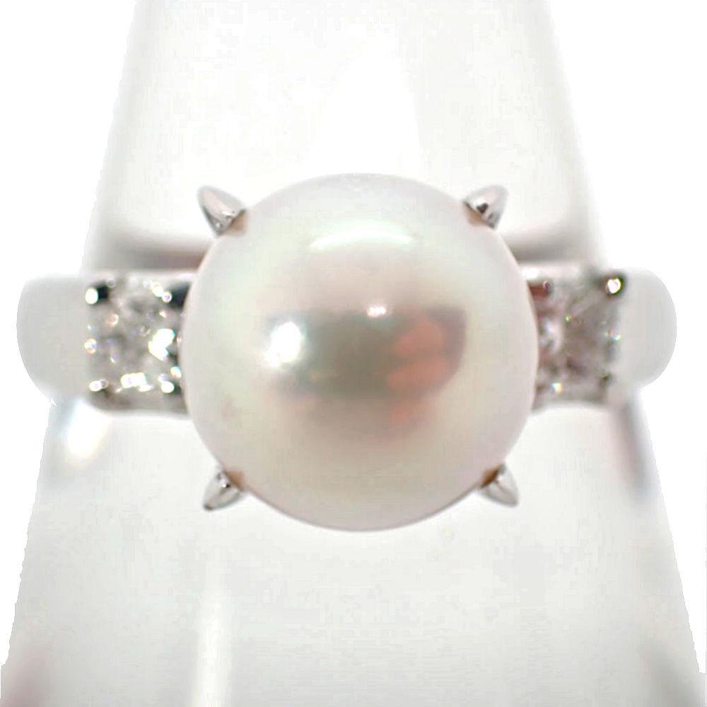 [Used] Pt900 Akoya White Pearl Diamond Ring / Size 12 / J1-4
