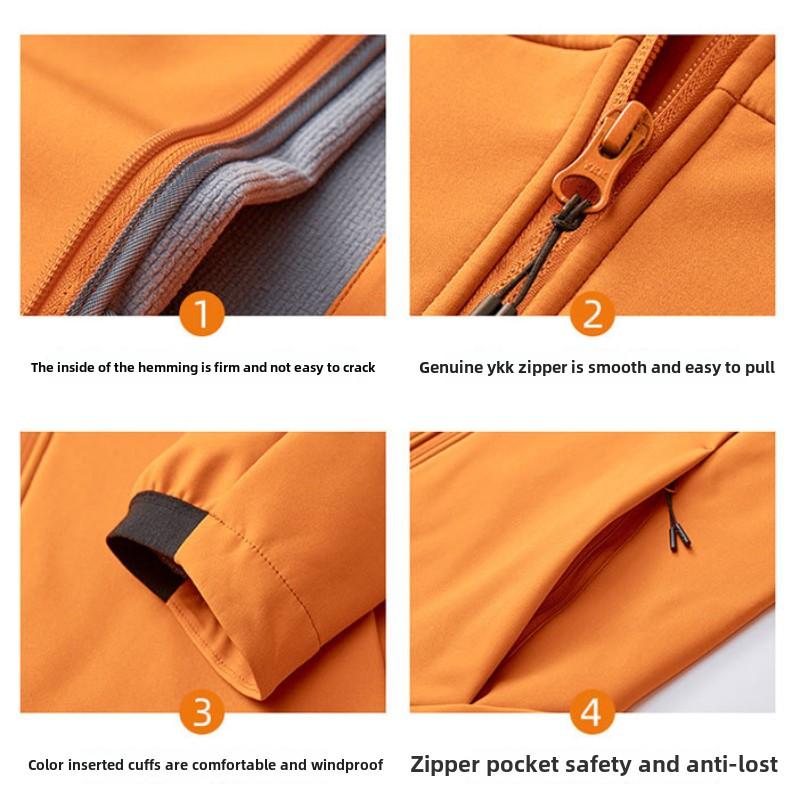 Outdoor Soft Shell Men's and Women's Windproof Waterproof Warm Fashion Composite Waffle One-piece Fleece Hooded Jacket