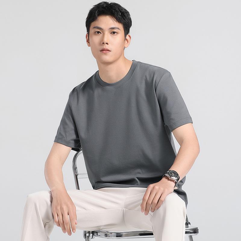 

Men s High-End Ice Silk Half-Sleeve T-Shirt - Solid Color Mercerized Cotton, Summer 2025, Thin and Loose Fit, 240g. M (less than 115 jin)