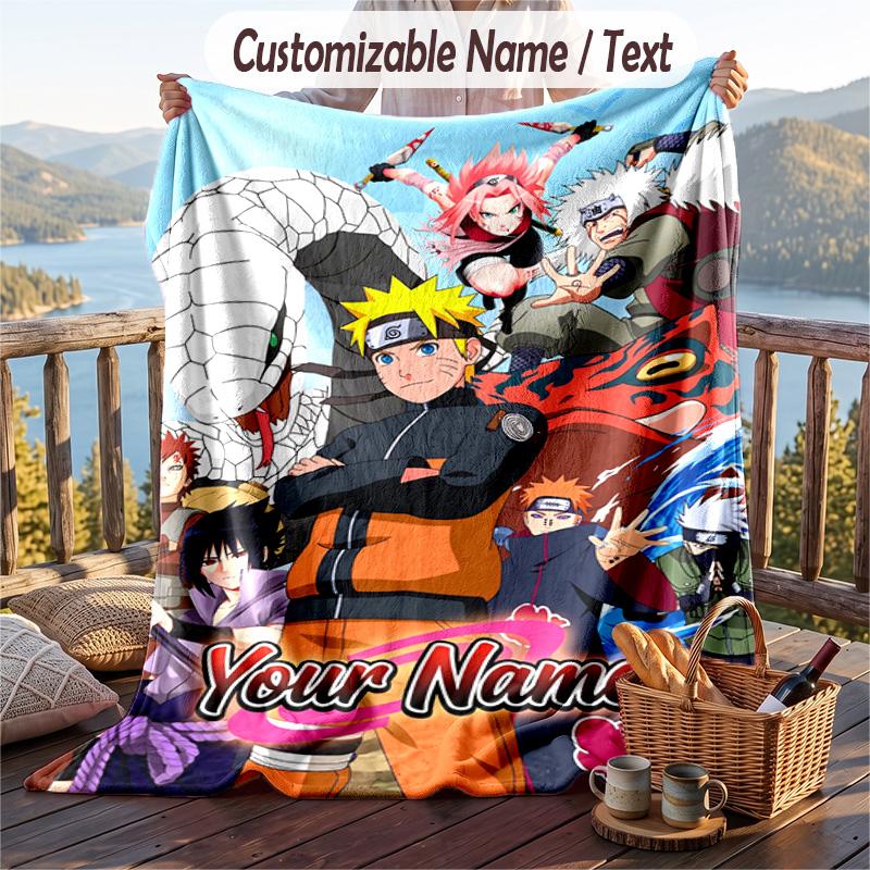 Personalized Flannel Throw Blanket,Naruto Custom Printed Name, Cozy Plush Blanket For Home Use