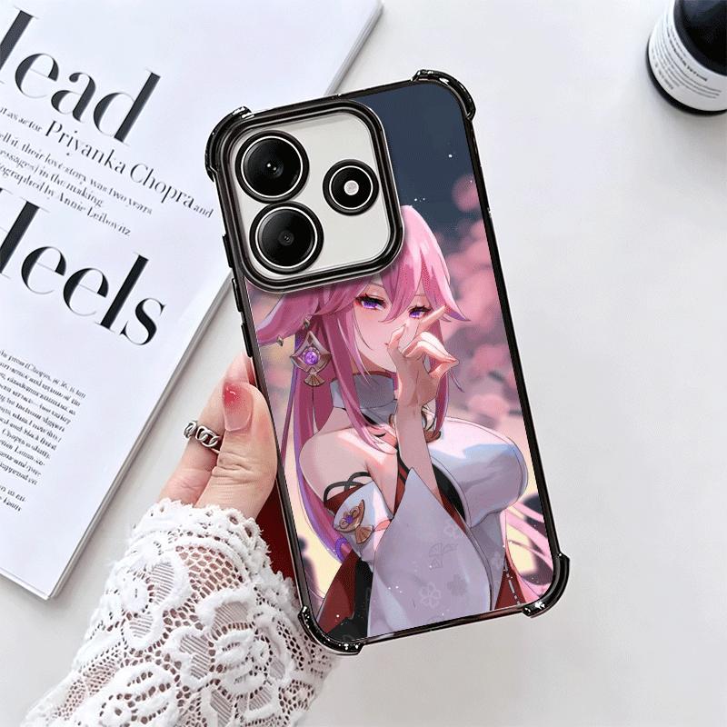 Genshin Impact Yae Miko Plating Phone Case For Xiaomi Redmi Note 14 15 Pro Plus 13 12 11 11S 11T 10 9S 9 5G Anti-Fall Airabag Co