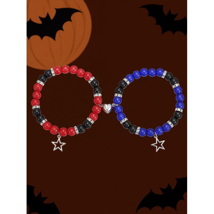 2Pcs Spider web Halloween Bat Handmade Bead Bracelets BFF Bracelets Couple Bracelets Gift for Family