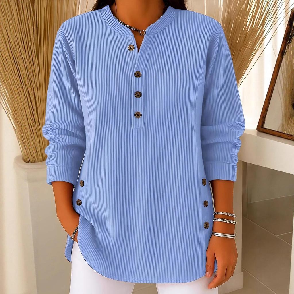 2025 Autumn-Winter Women's V-Neck Corduroy Button-Up Long Sleeve Casual Top