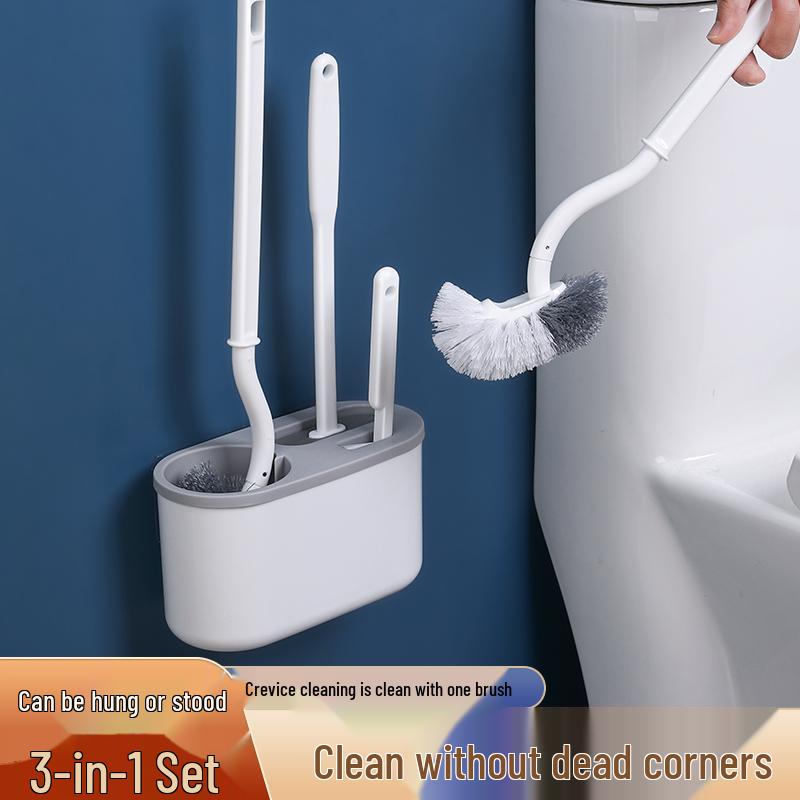 Silicone Japanese Wall-Mounted Elbow Toilet Brush with Base and Hard Bristles