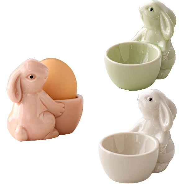 Egg Cups for Soft Boiled Eggs, Easter Egg Holder Soft Boiled Egg Cups Creative Egg Display Stand Ceramic Rabbit Bunny Egg Cup Holder for Home Decor