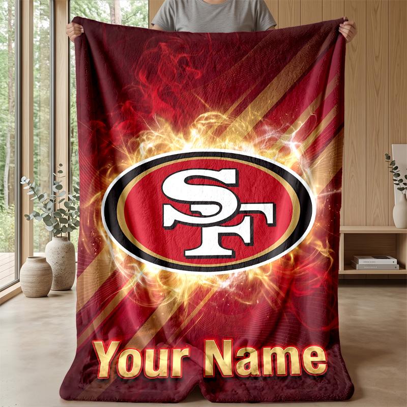 San Francisco 49ers Benutzerdefinierte Flanell-Kuscheldecke Drucken Sie Ihren Namen Text Weiche Warme Decke Weihnachtsgeschenk