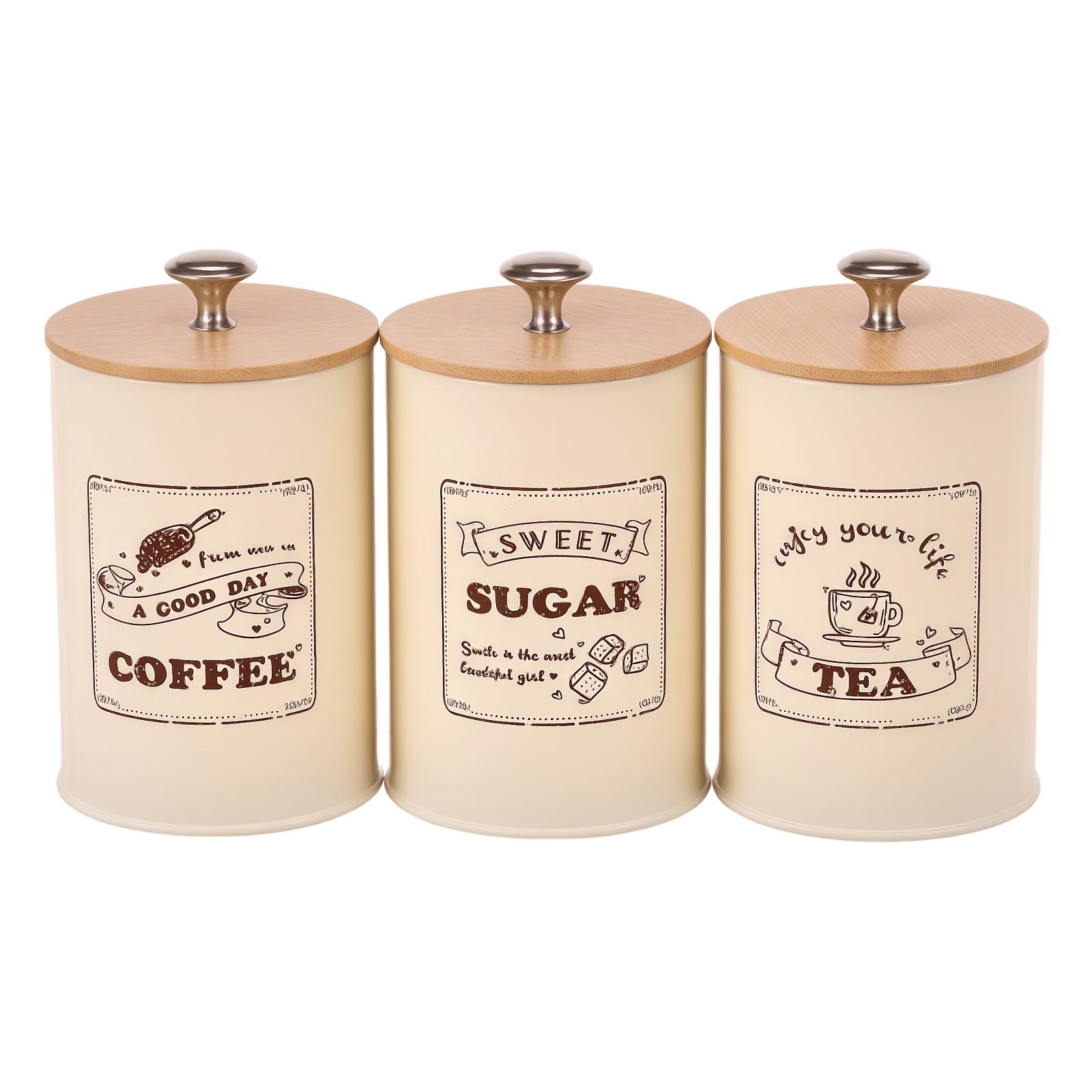 

Coffee Bean Storage Jar Metal Coffee Tea Sugar Container Large Capacity Sealed Storage with Bamboo Lid Tea Can Kitchen Supplies