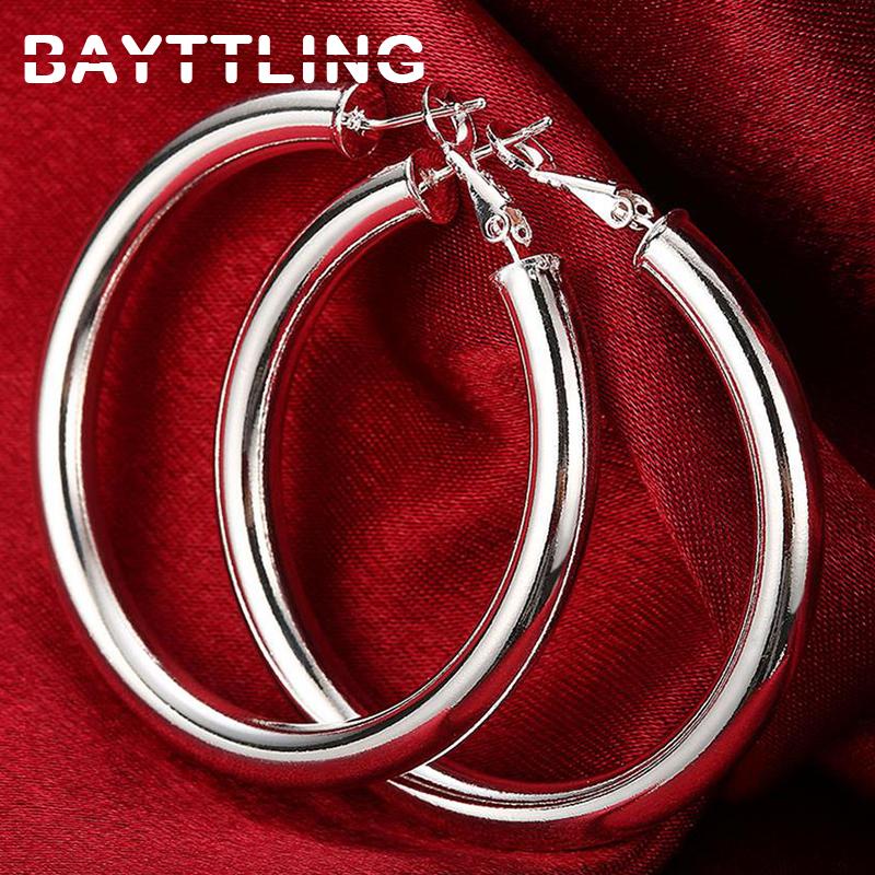 50MM 925 Sterling Silver Glossy Large Circle Hoop Earrings For Fashion Women Charm Party Jewelry Gifts Earrings Wholesale