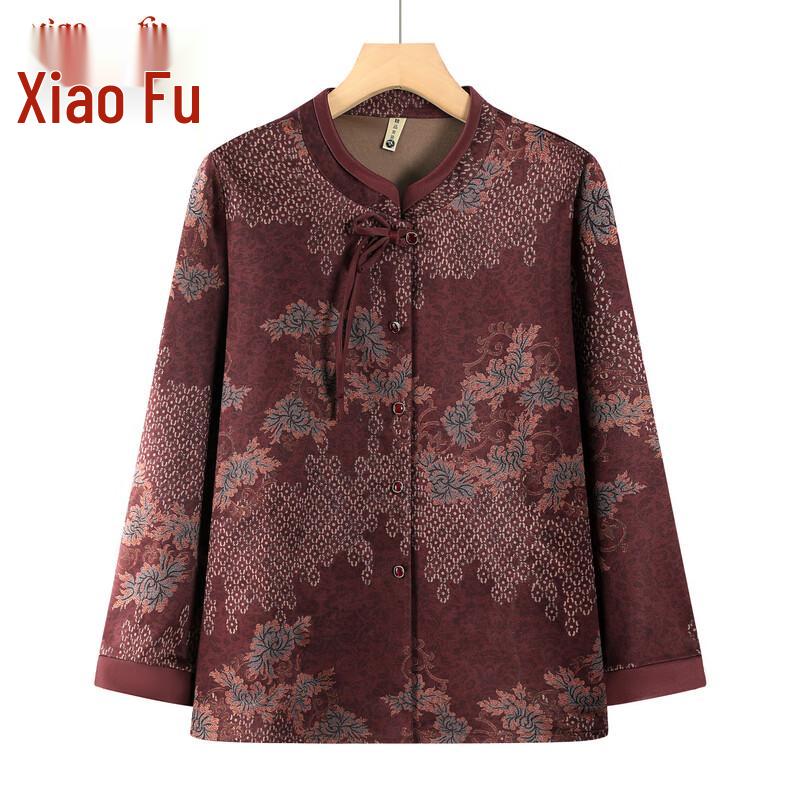 

Рубашка с длинным рукавом в стиле ретро с цветочным принтом для пожилых женщин 2XL