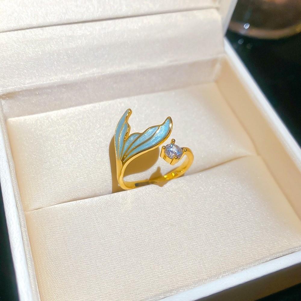 Fishtail Zircon Fishtail Open Ring Easy Design Sense Big Plain Ring Geometric Opening Ring Girl