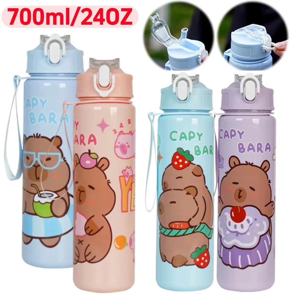 700ml Capybara Cute Water Cup with Straw & Handle Travel Water Cup Large Capacity Kawaii Water Bottle for Boys Girls Daily Use