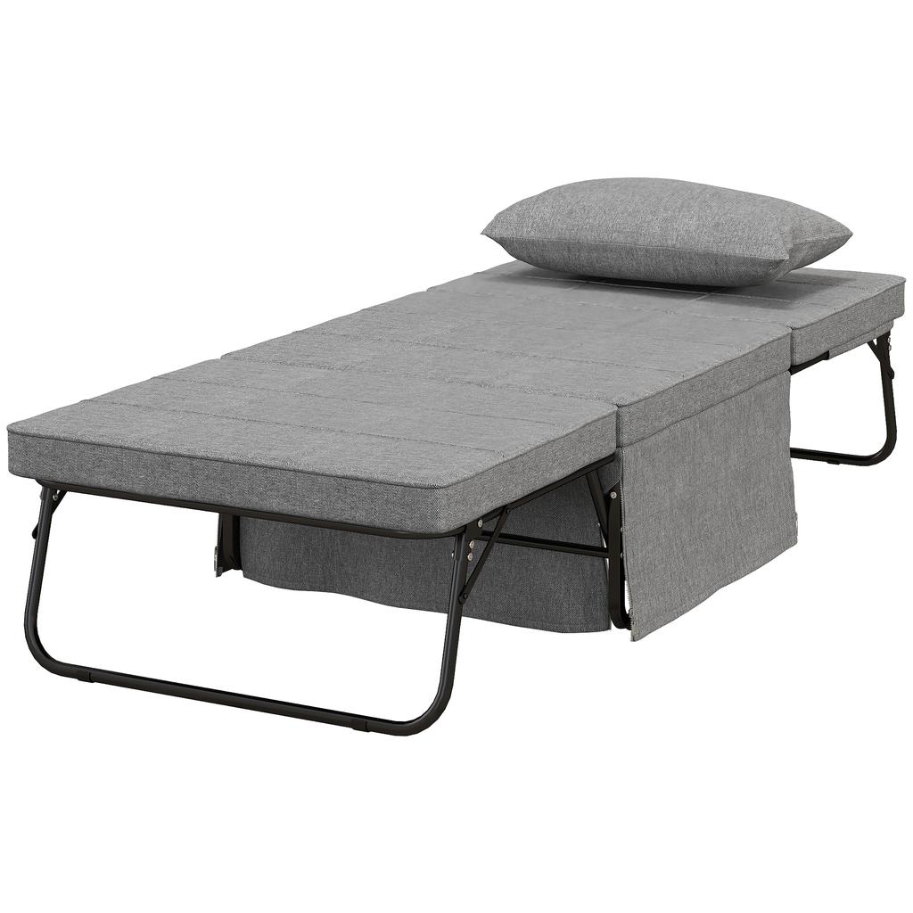 4-in-1 Folding Bed, Guest Bed, Height-Adjustable, Mattress, Side Pockets, Metal Frame, Gray, 188 X 75 X 38 Cm