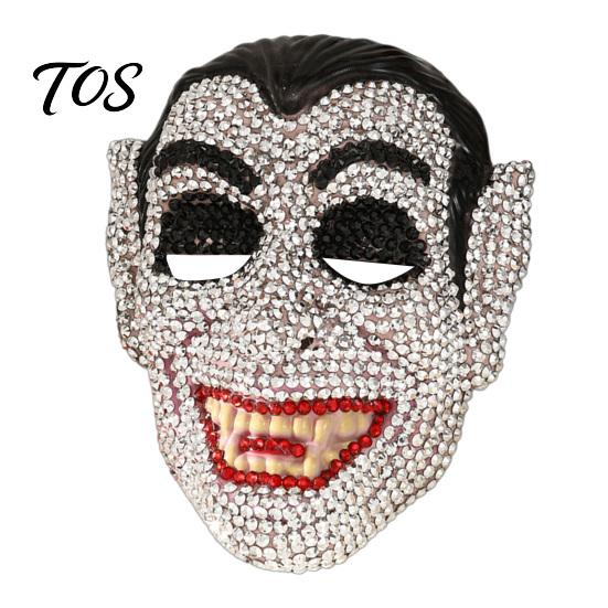 Masquerade Mask Halloween Skull Full Face Mask, Sparkly Rhinestone Stage for Party, Adjustable Strap Cosplay Prop Women Men Fashionable Skeleton