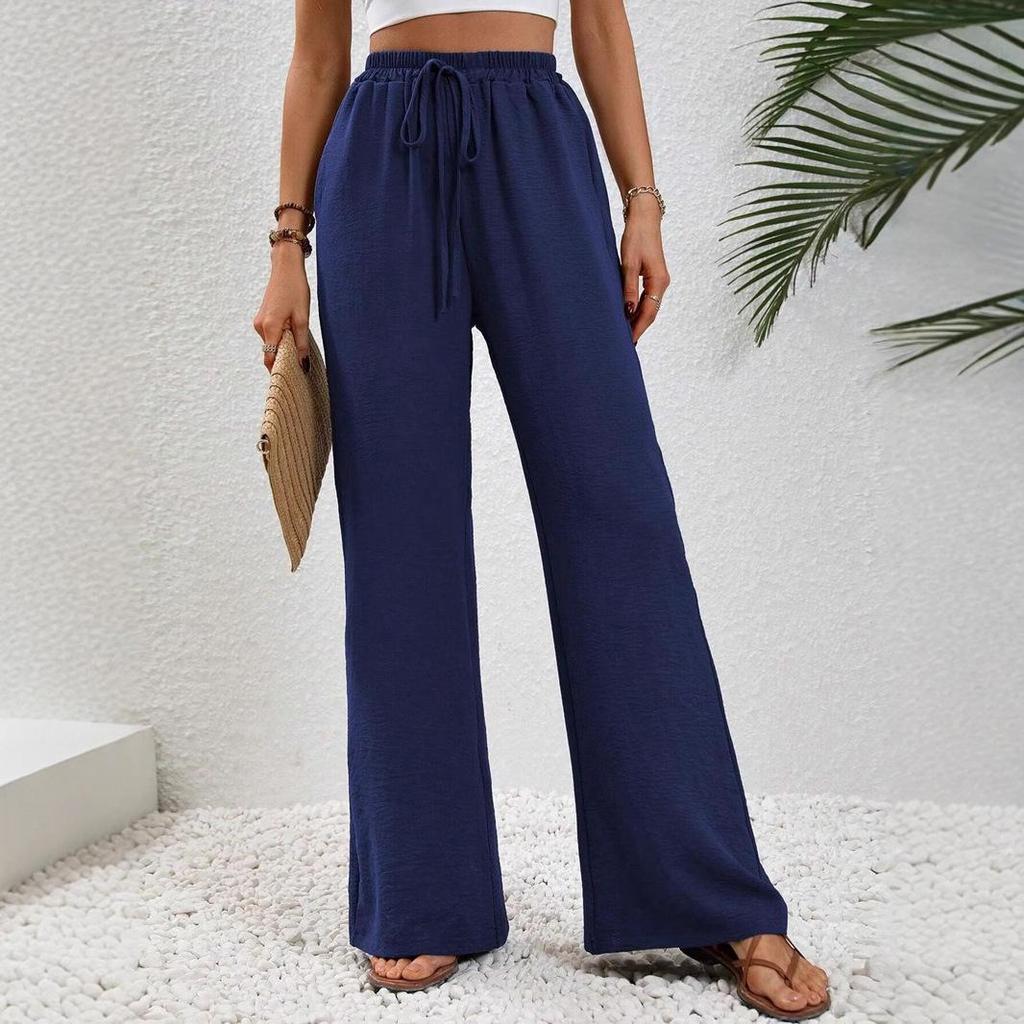 European & American Women's Solid Color Wide-Leg Floor-Length Pants for Spring/Summer 2025