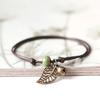 Ceramic Beaded Bracelet Bangle Rope Chain Vintage Leaf Pendant Couple Jewelry