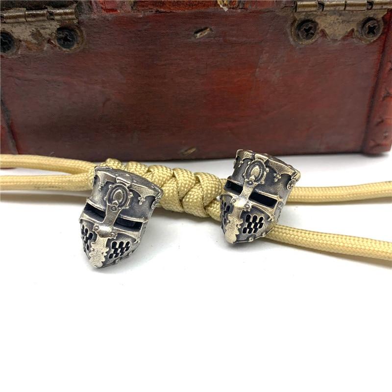 Brass Samurail Helmet Knife Bead Lanyard Pendant DIY Handmade Paracord Rope Beads Accessory Vintage Car Keychain