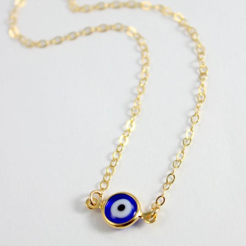 Bohemian Retro Blue Eye Pendant Necklace - Versatile Single-Layer Clavicle Chain for Women