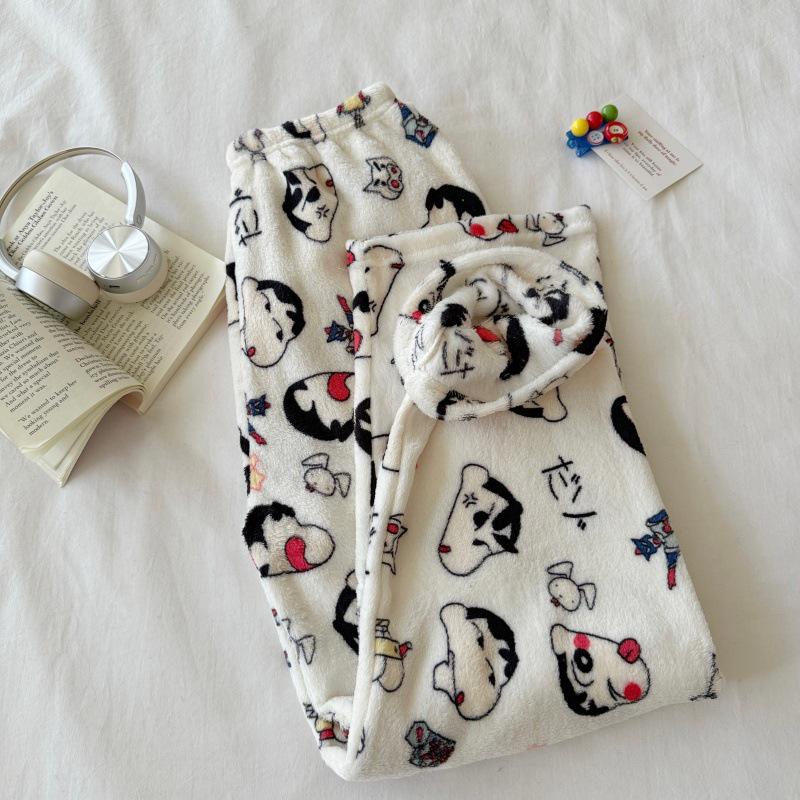 Damen Cartoon Flanell Fleecegefütterte Pyjamahose - Warmer Herbst-/Winterstil