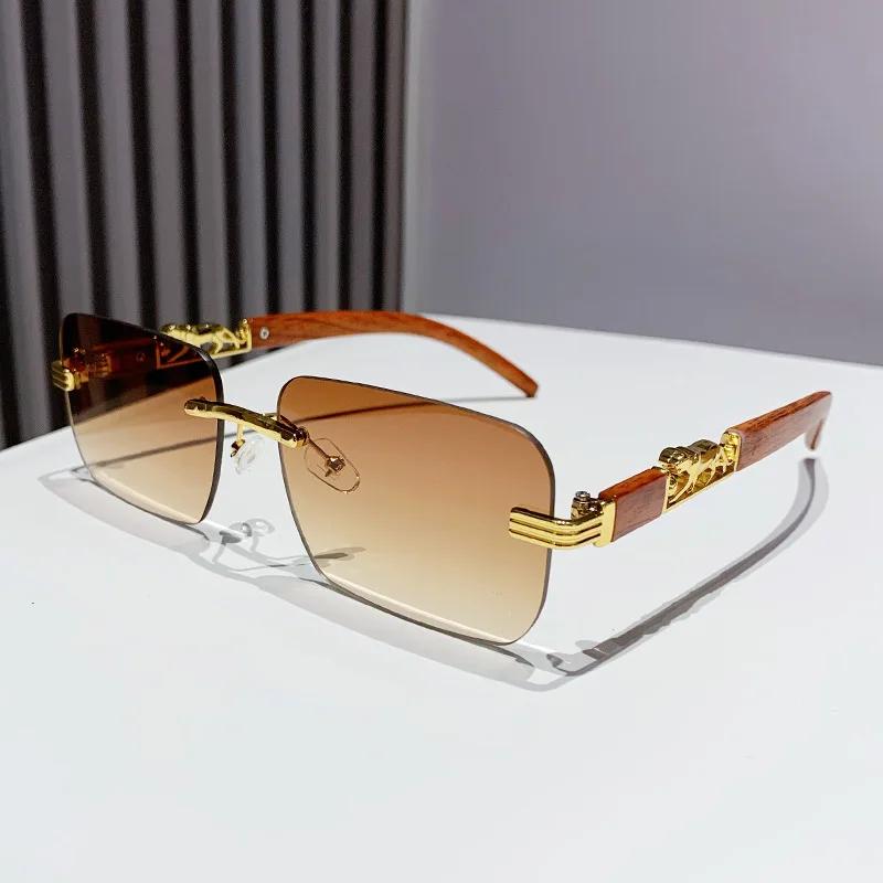 Mode Vintage Randlose Quadratische Sonnenbrille Damen Für Herren Sonnenbrillen Punk Shades Luxusmarke Designer Gold Leopard Brillen