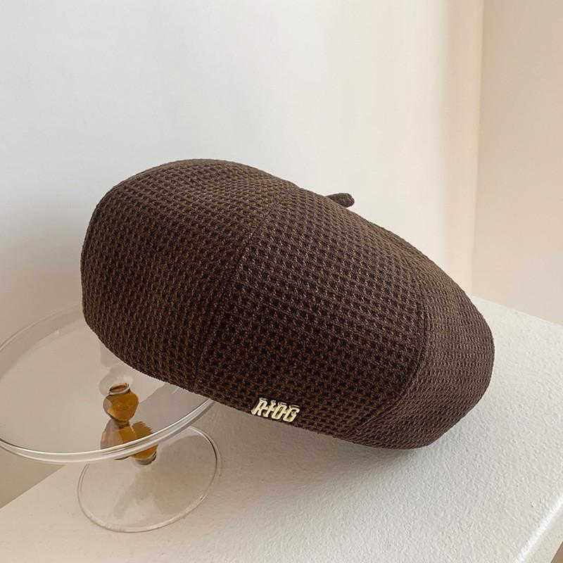 Черный Хлопковый Берет С Вышивкой Для Женщин Осенне-Зимний Модный Аксессуар темно-коричневого