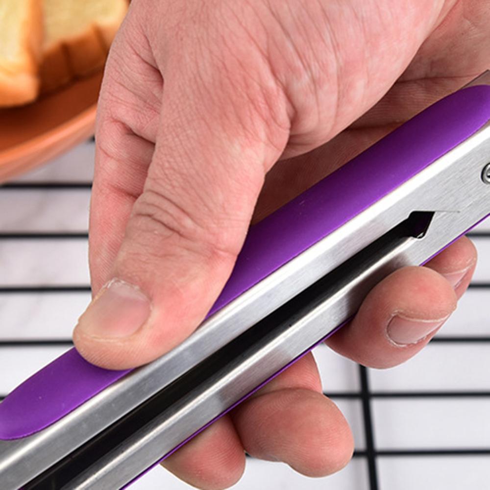 Stainless Steel Handle Non-Slip Silicone Food Serving Tongs Noodles Clamp BBQ Clips Pasta Tools
