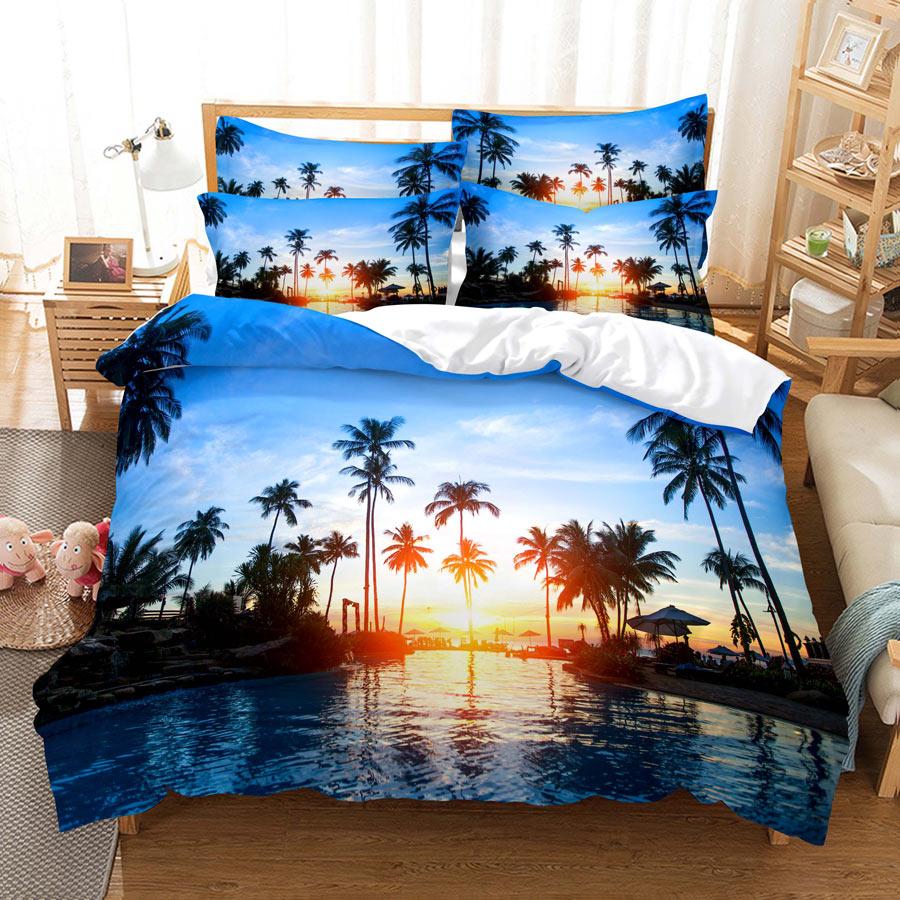 3D HD ložní souprava Queen Povlak na přikrývku Povlak na polštář Povlečení USA King Twin Full Double Single Bed Seaside Coconut Tree